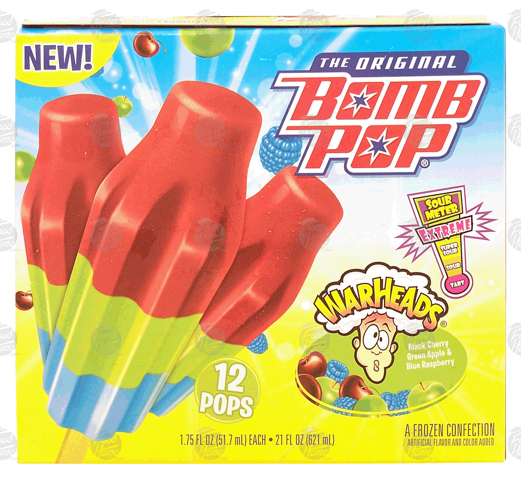 Bomb Pop War Heads black cherry, green apple & blue raspberry frozen confection, 12-pops Full-Size Picture